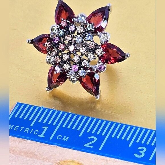 925 Sterling Silver Set Ring Sz 8.75 & Earrings with Natural Garnet & Sapphire - Picture 7 of 11